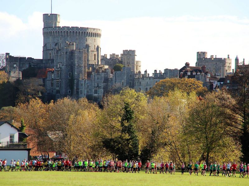 Runners on the Brocas, Eton, with Windsor Castle in the distance